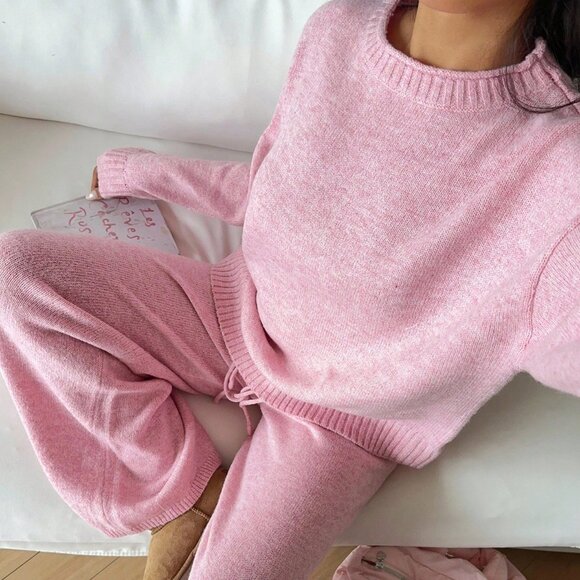 Pink Casual Women's Loose Fit Drop Shoulder Long Sleeve Sweater - Picture 2 of 7